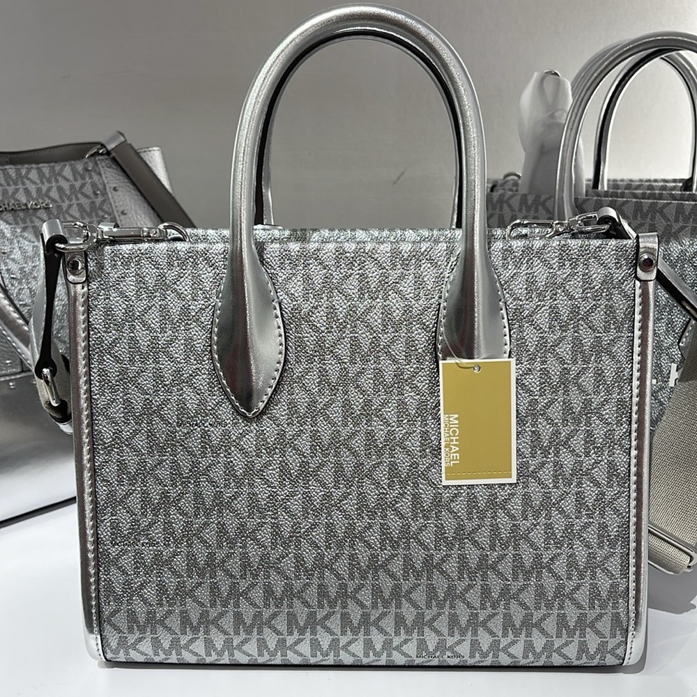Michael Kors Mirella Small Metallic Signature Logo Crossbody Bag 
Silver 
NWT - Picture 6 of 16